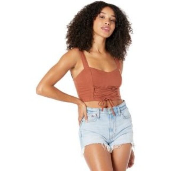 Abercrombie and Fitch Crop Top Size XS Sleeveless Lace Up Smocked Back Rust Chic - Picture 1 of 9